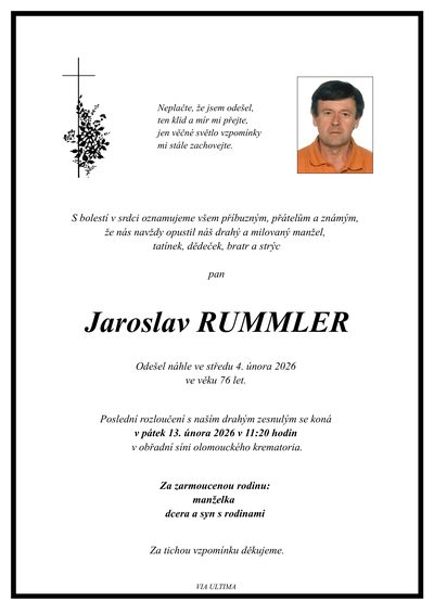 Smuteční oznámení – Jaroslav Rummler