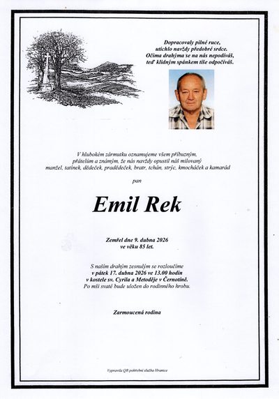 Smuteční oznámení – Emil Rek