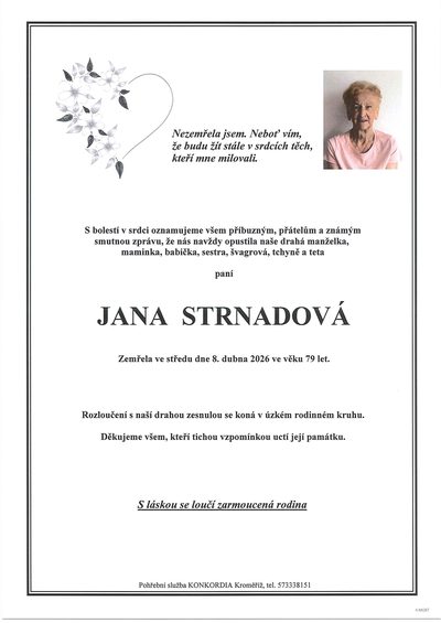 Smuteční oznámení – Jana Strnadová