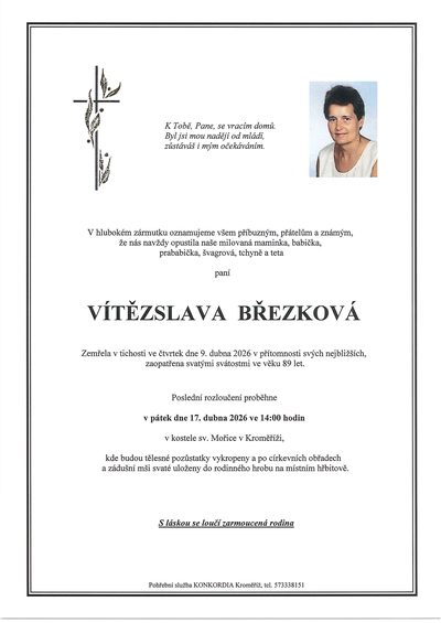 Smuteční oznámení – Vítězslava Březková