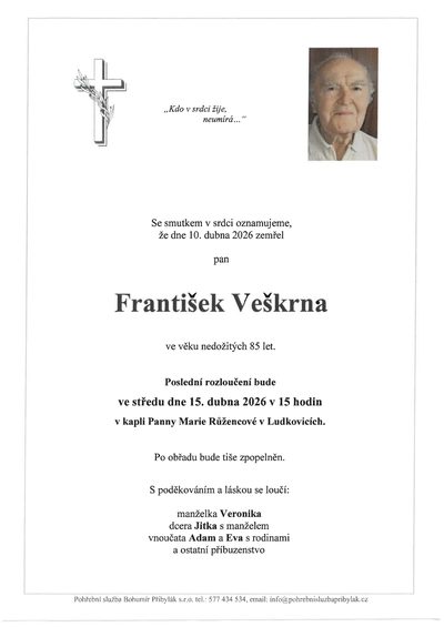 Smuteční oznámení – František Veškrna