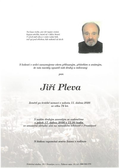 Smuteční oznámení – Jiří Pleva