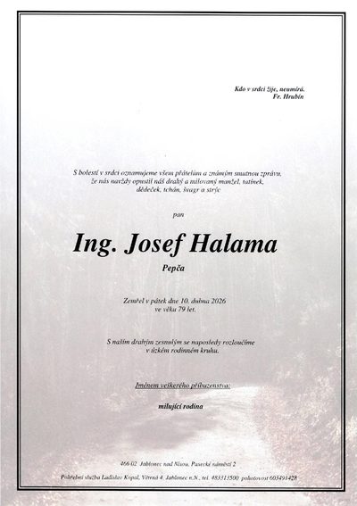 Smuteční oznámení – Josef Halama