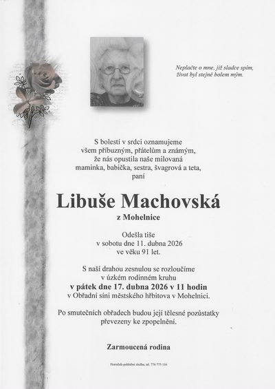 Smuteční oznámení – Odešla Machovská