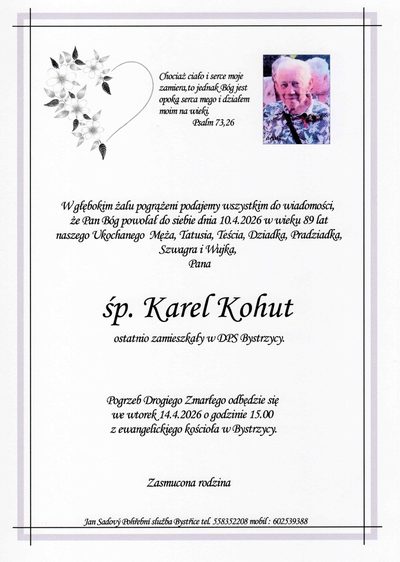 Smuteční oznámení – Bóg Kohut