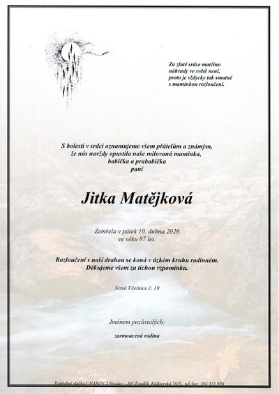 Smuteční oznámení – Jitka Matějková