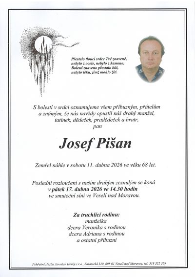 Smuteční oznámení – Josef Pišan