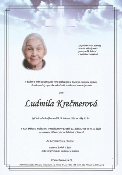 Smuteční oznámení – Ludmila Krečmerová