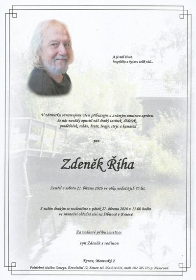 Smuteční oznámení – Zdeněk Říha