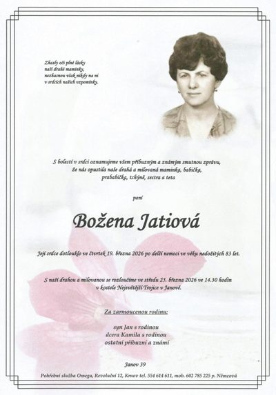 Smuteční oznámení – Božena Jatiová