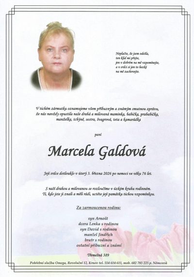 Smuteční oznámení – Marcela Galdová