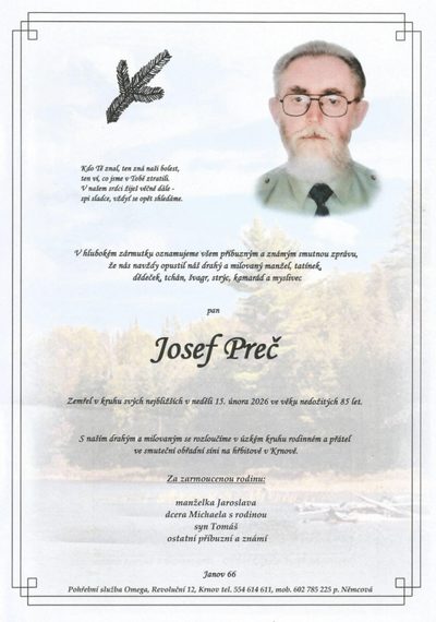 Smuteční oznámení – Josef Preč