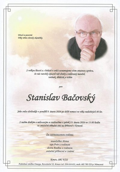 Smuteční oznámení – Stanislav Bačovský