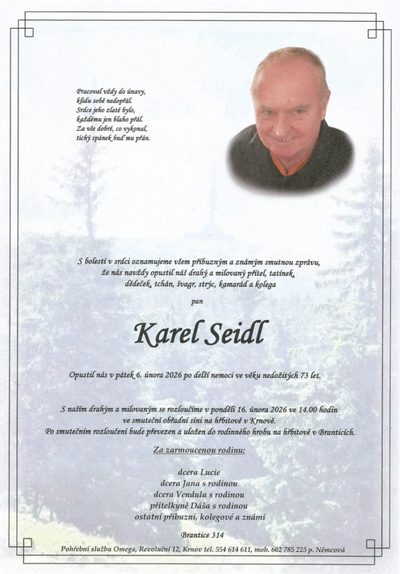 Smuteční oznámení – Karel Seidl