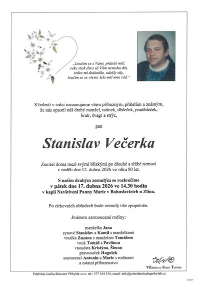 Smuteční oznámení – Stanislav Večerka