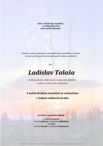 Smuteční oznámení – Ladislav Talaša