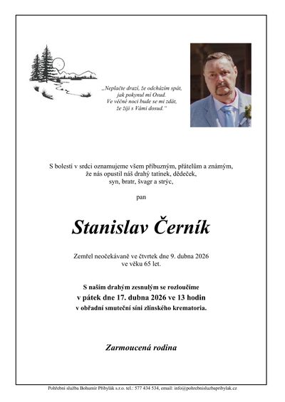 Smuteční oznámení – Stanislav Černík