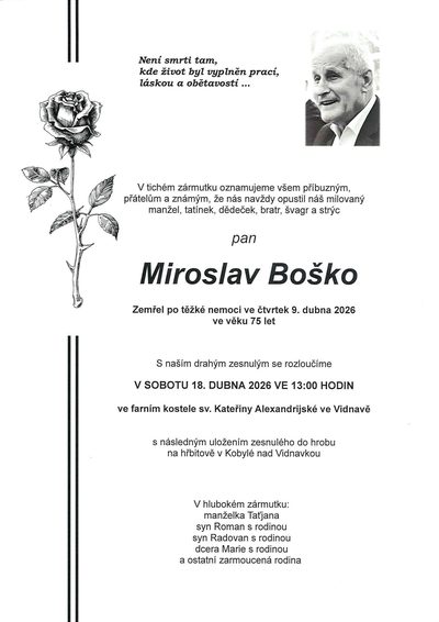 Smuteční oznámení – Miroslav Boško