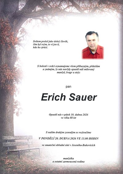 Smuteční oznámení – Erich Sauer