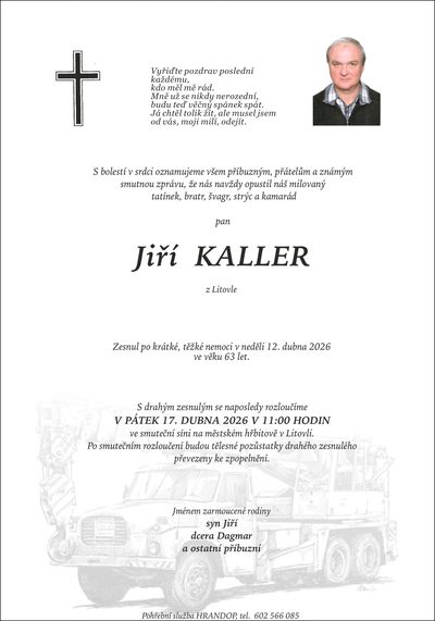 Smuteční oznámení – Jiří Kaller