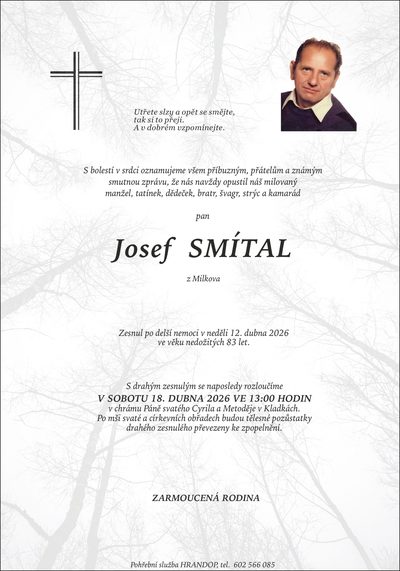 Smuteční oznámení – Josef Smítal