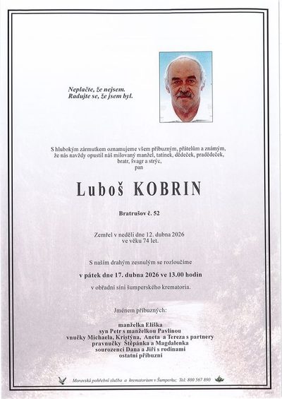 Smuteční oznámení – Luboš Kobrin