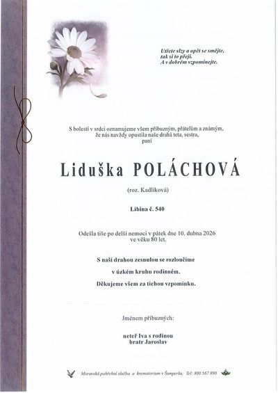 Smuteční oznámení – Liduška Poláchová