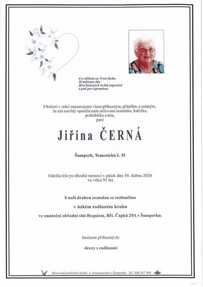 Smuteční oznámení – Šumperk Černá