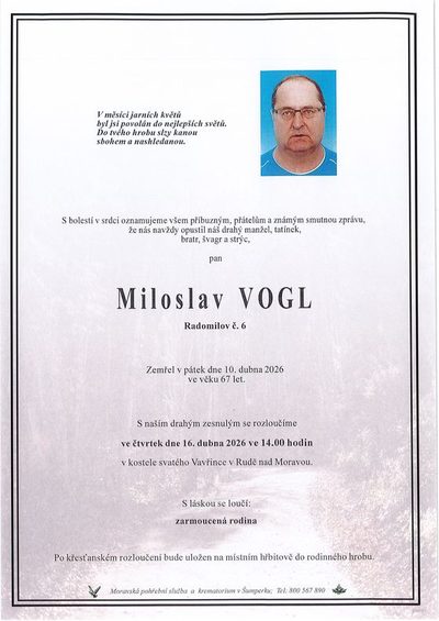 Smuteční oznámení – Miloslav Vogl