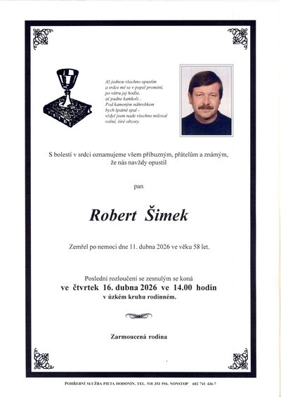 Smuteční oznámení – Robert Šimek