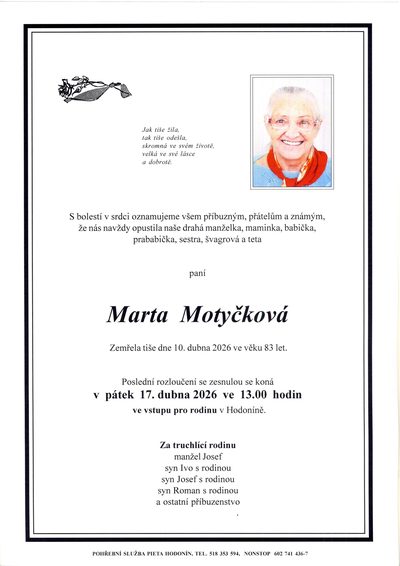 Smuteční oznámení – Marta Motyčková