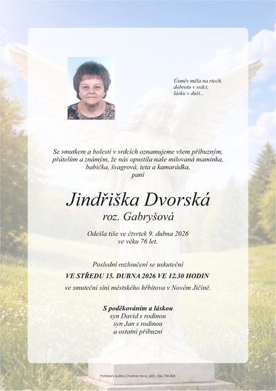 Smuteční oznámení – Jindřiška Dvorská