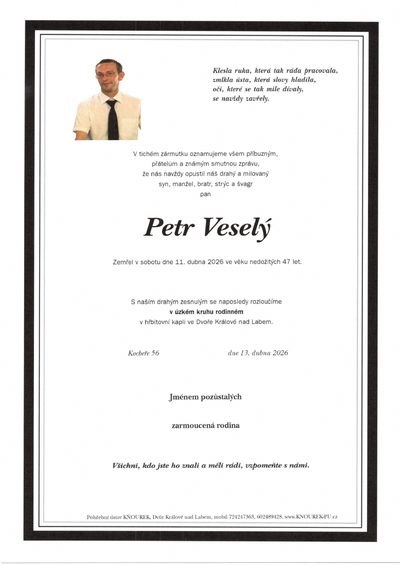 Smuteční oznámení – Petr Veselý