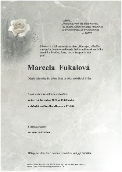 Smuteční oznámení – Marcela Fukalová