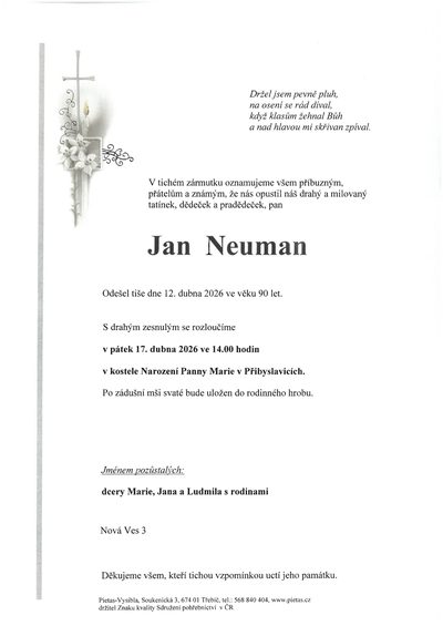 Smuteční oznámení – Jan Neuman