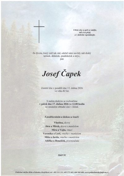 Smuteční oznámení – Josef Čapek