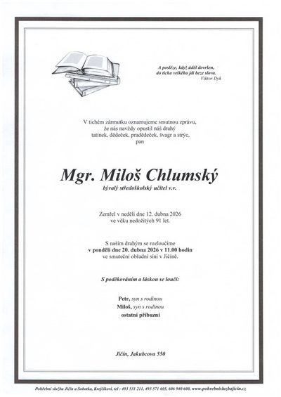Smuteční oznámení – Miloš Chlumský