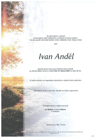 Smuteční oznámení – Ivan Anděl