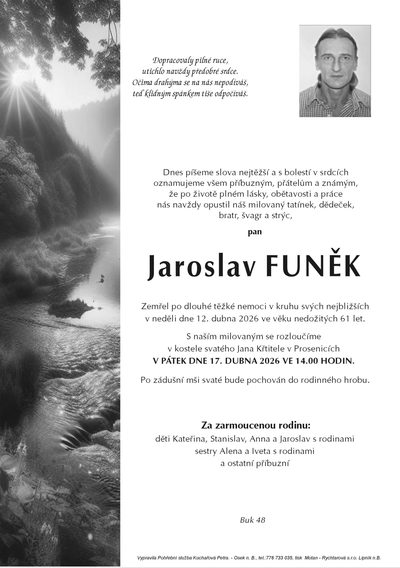 Smuteční oznámení – Jaroslav Funěk