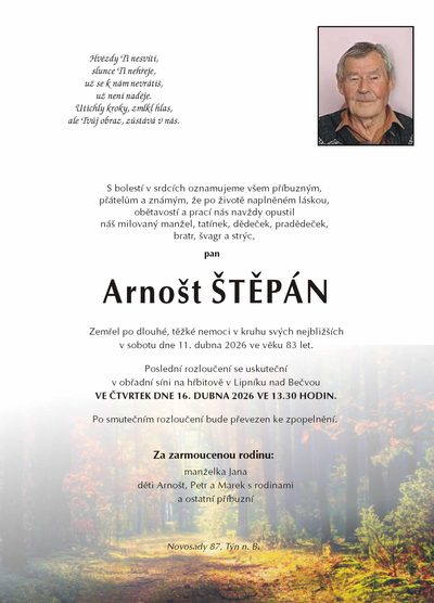 Smuteční oznámení – Arnošt Stepan