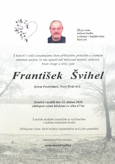 Smuteční oznámení – František Švihel