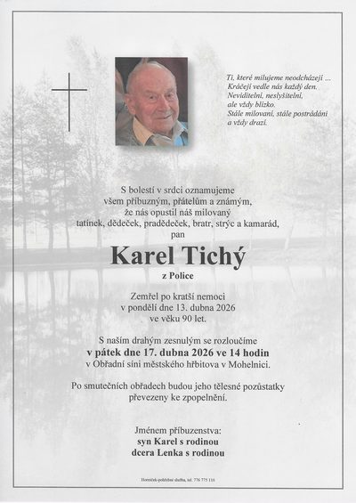 Smuteční oznámení – Karel Tichý