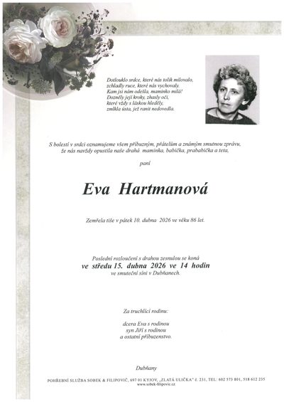 Smuteční oznámení – Př Eva Hartmanová