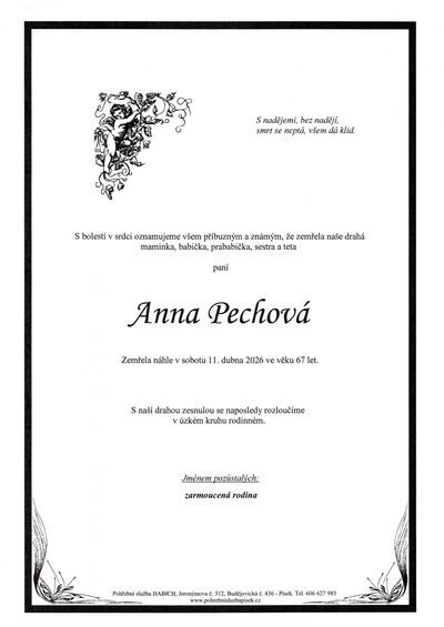 Smuteční oznámení – Anna Pechová