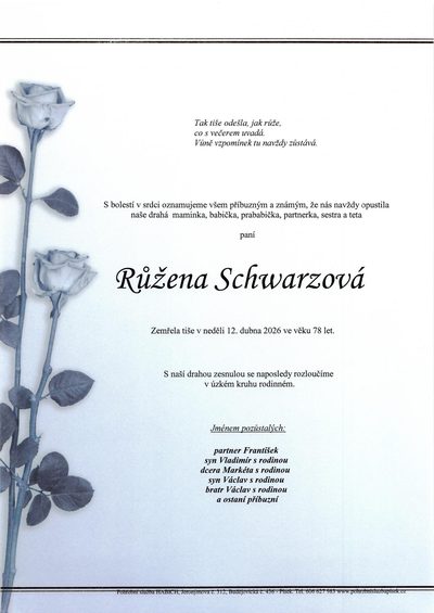 Smuteční oznámení – Zemřela