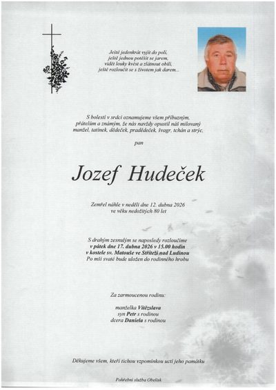 Smuteční oznámení – Jozef Hudeček
