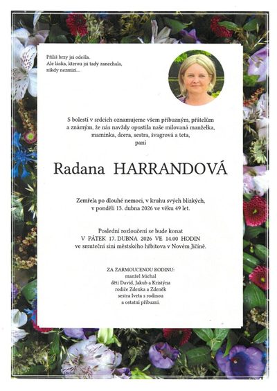 Smuteční oznámení – Radana Harrandová