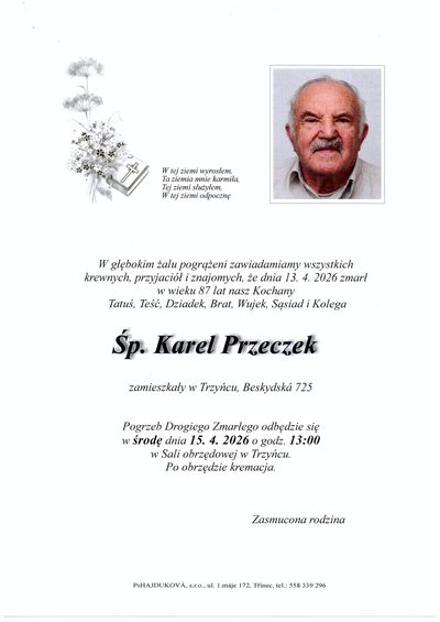 Smuteční oznámení – Karel Przeczek