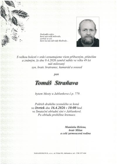 Smuteční oznámení – Tomáš Straňava