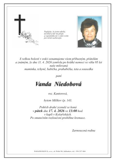 Smuteční oznámení – Vanda Niedobová